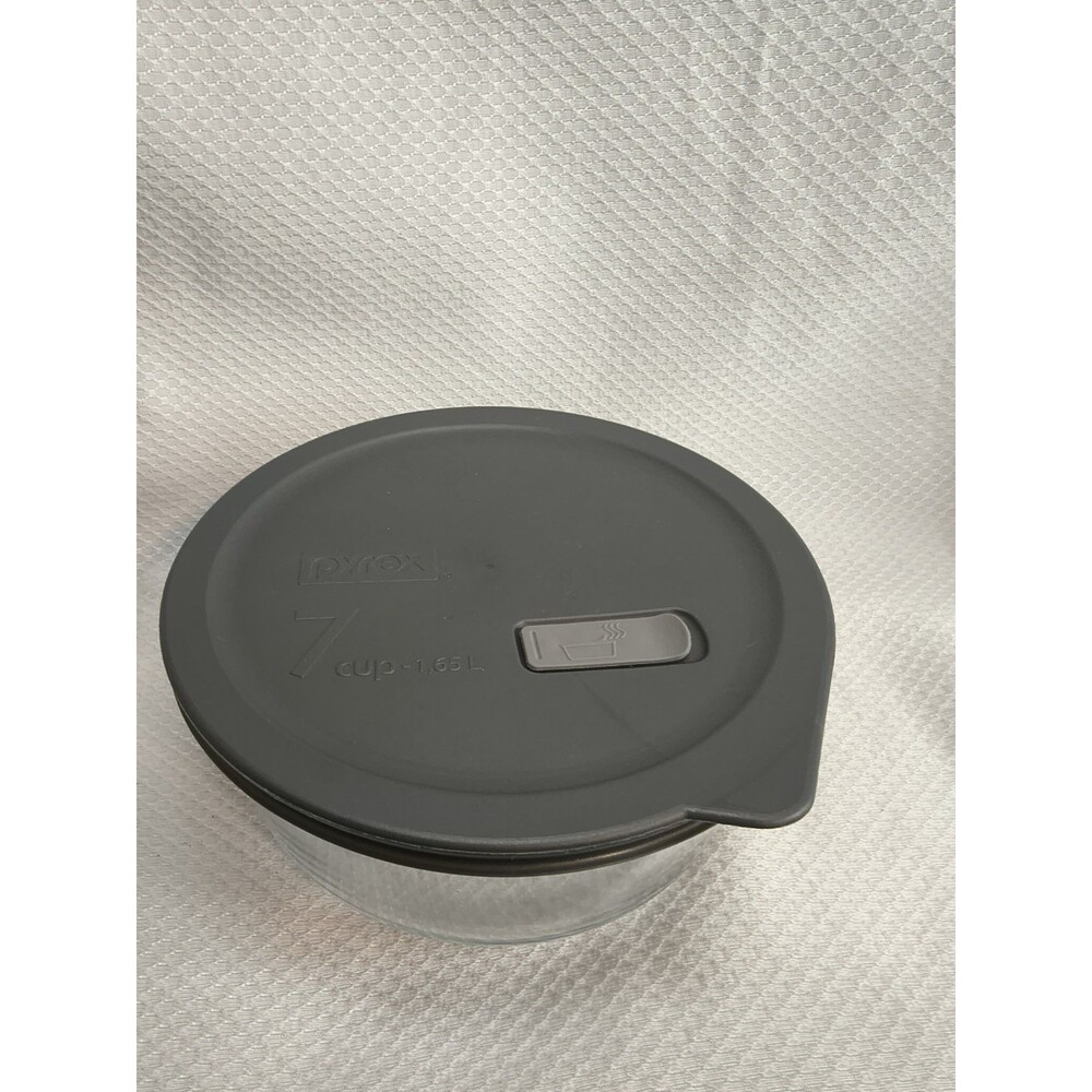 Pyrex 7203 7 Cup Clear Glass Bowl Round 1.65L Vented Gray Lid Replacement CHIP